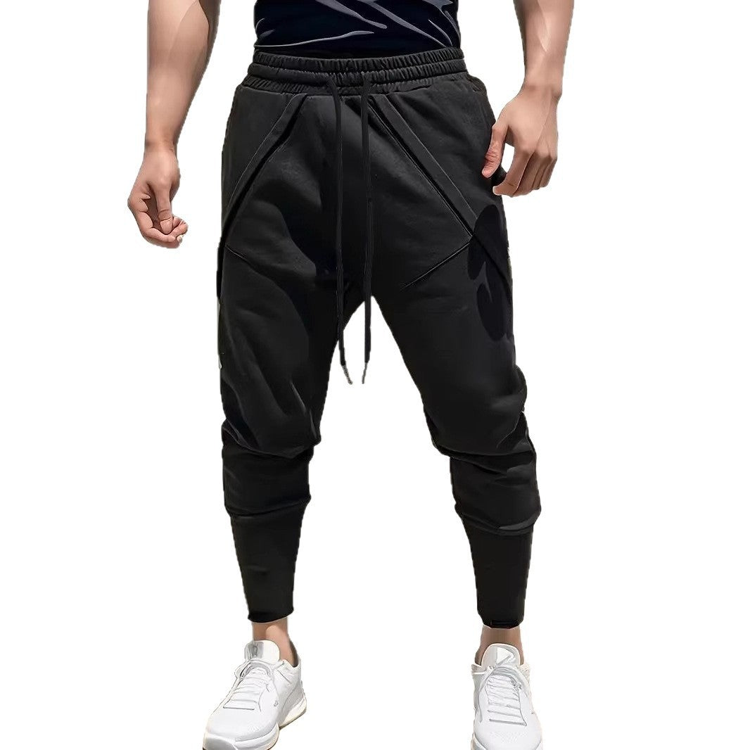 Men's Tapered Jogging Pants with Drop Crotch, Elastic Waistband & Diagonally Placed Pockets Chichicherry
