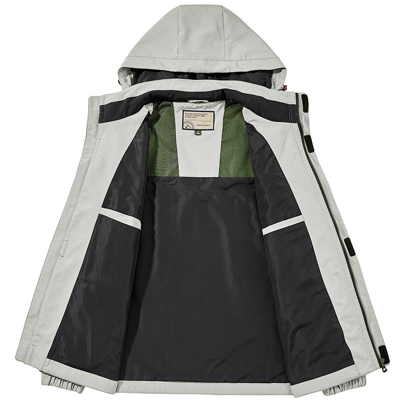 Men's Lightweight Multi-Functional Outdoor Wind Jacket with Hood and Sleeve Pocket Chichicherry