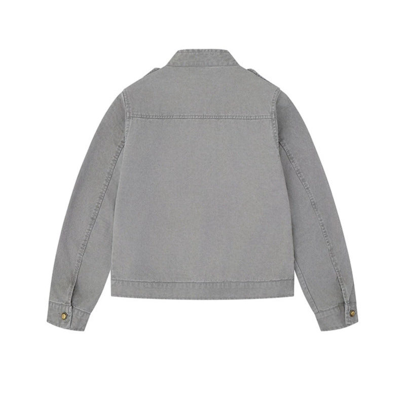 Women's military-inspired cotton canvas jacket with stand-up collar, decorative button plackets, and shoulder epaulets Chichicherry