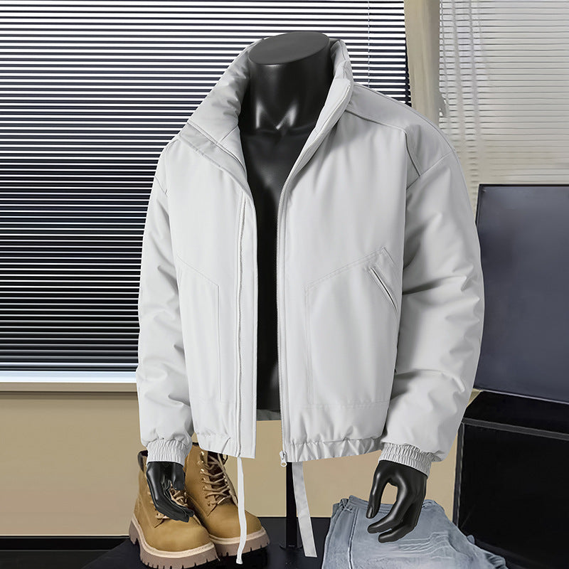 Men's thermal insulated short bomber jacket with stand-up collar and drawstring waistband Chichicherry