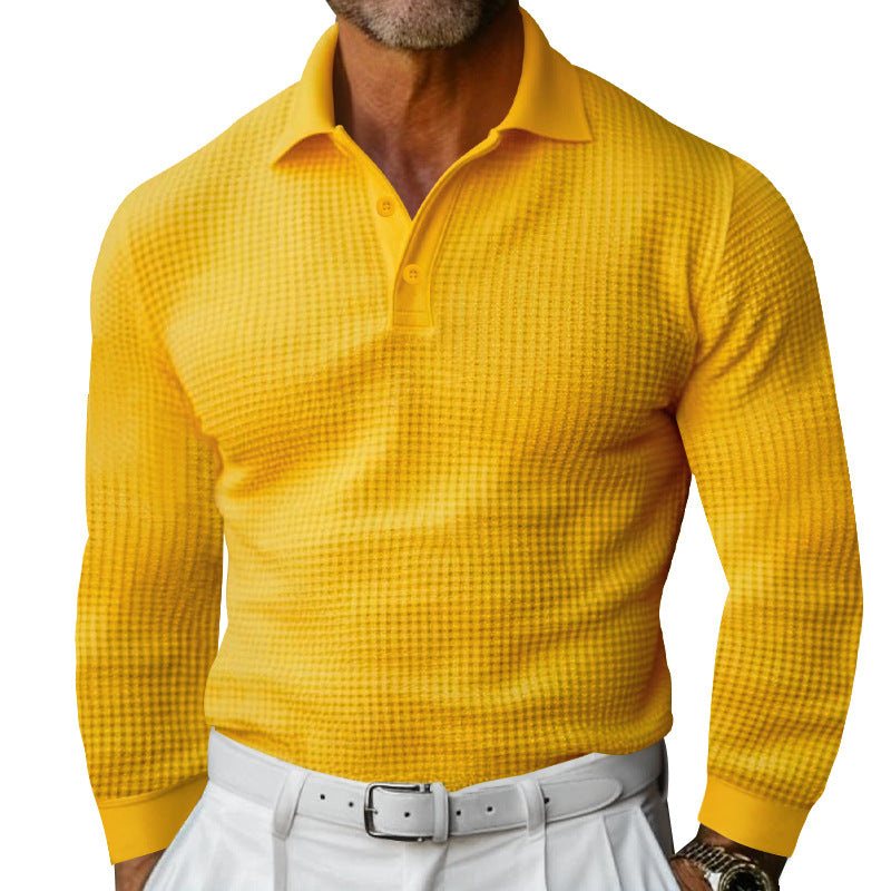 Men's Waffle Structure Polo Shirt with Long Sleeves, Slim Fit and Kent Collar Chichicherry