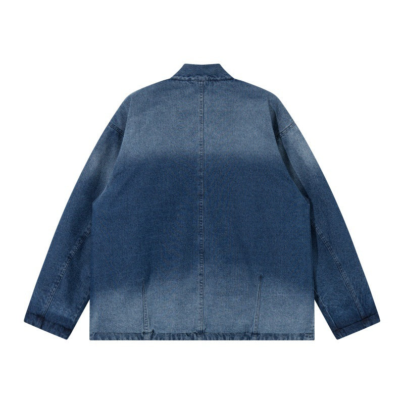 Unisex Jeans Kimono Jacket with Tie Belt and Patterned Lining Chichicherry