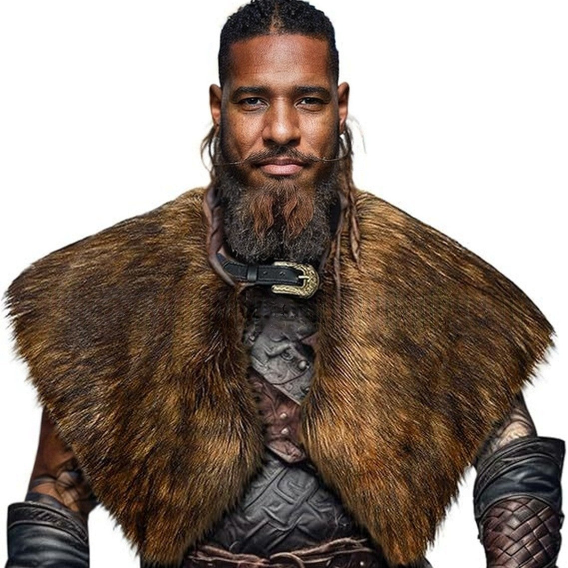 Men's historically inspired faux fur shoulder cape with leather straps Chichicherry
