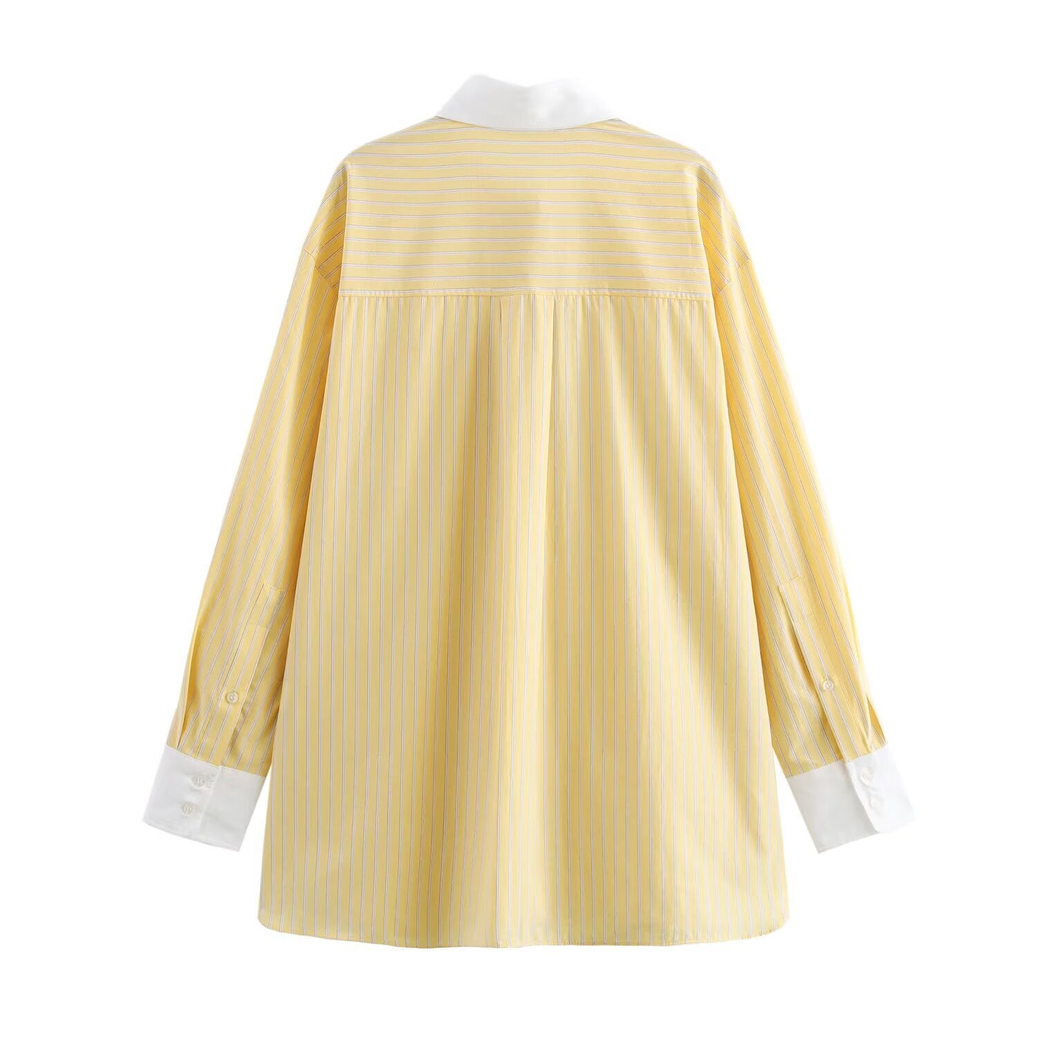 Women Oversized Shirt Blouse with Contrast Collar and Cuffs Chichicherry