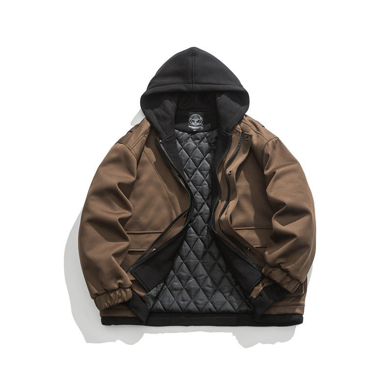 Men's Two-Layer Utility Jacket with Integrated Hood Inner Layer and Flap Pockets Chichicherry