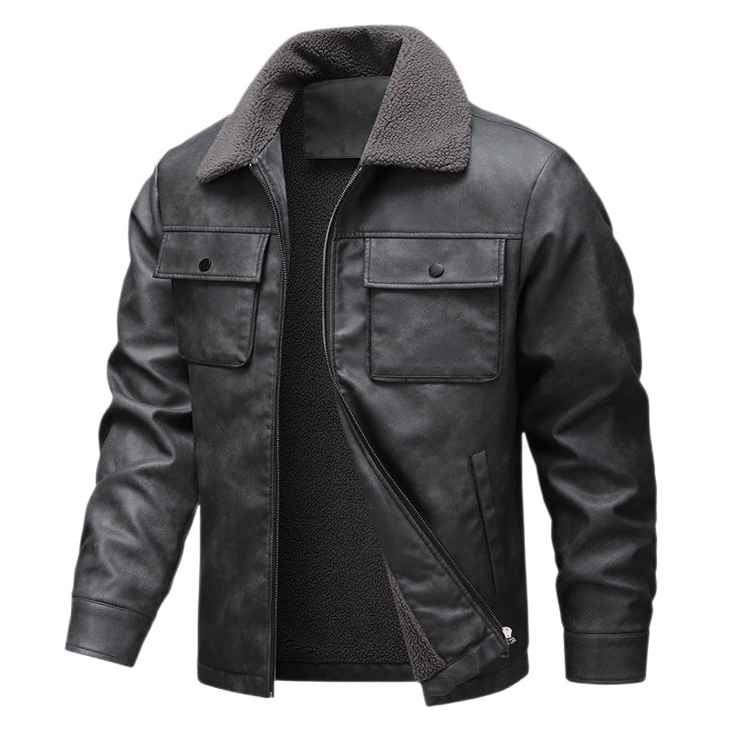 Men's vintage-inspired faux leather jacket with teddy lining and shirt collar Chichicherry
