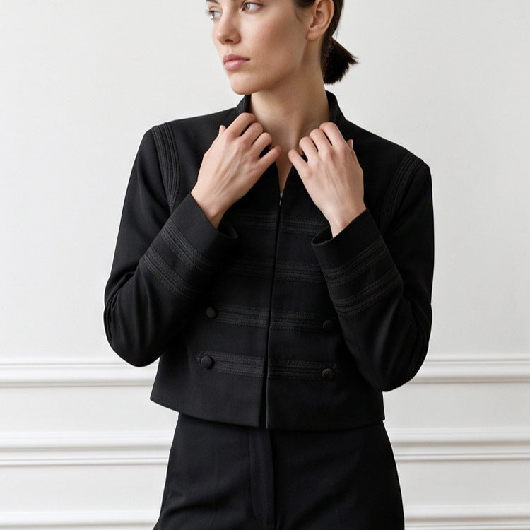 Women's cropped military-style jacket with double-breasted and decorative quilting details Chichicherry