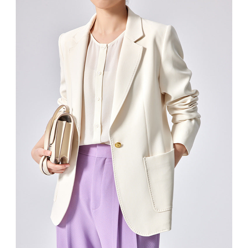 Women Tailored Single-Button Blazer with Patch Pockets and Narrow Lapel Chichicherry