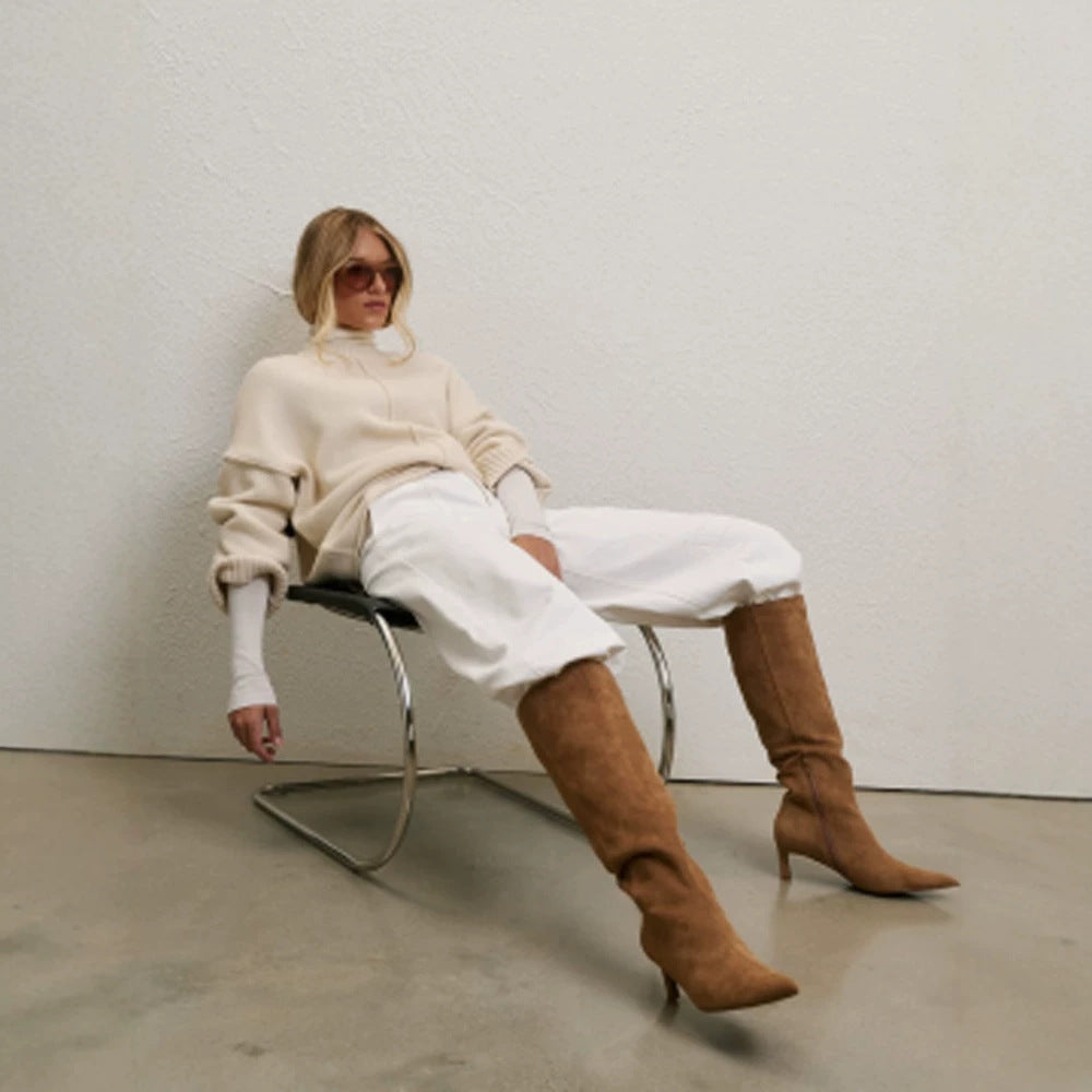Women Oversized Turtleneck Sweater with Concealed Center Seam Chichicherry