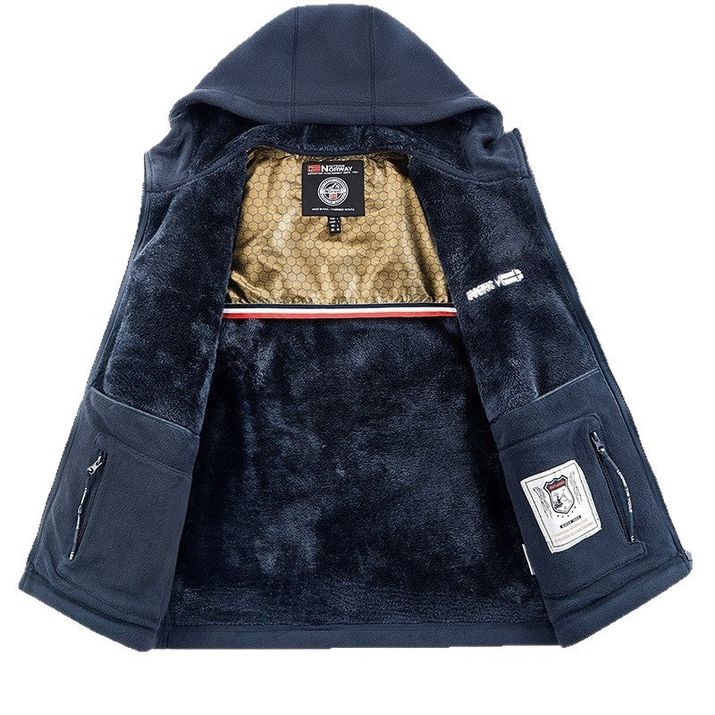 Men's Cozy Fleece Hoodie Jacket with Teddy Lining, Windproof and Zipper Pockets Chichicherry