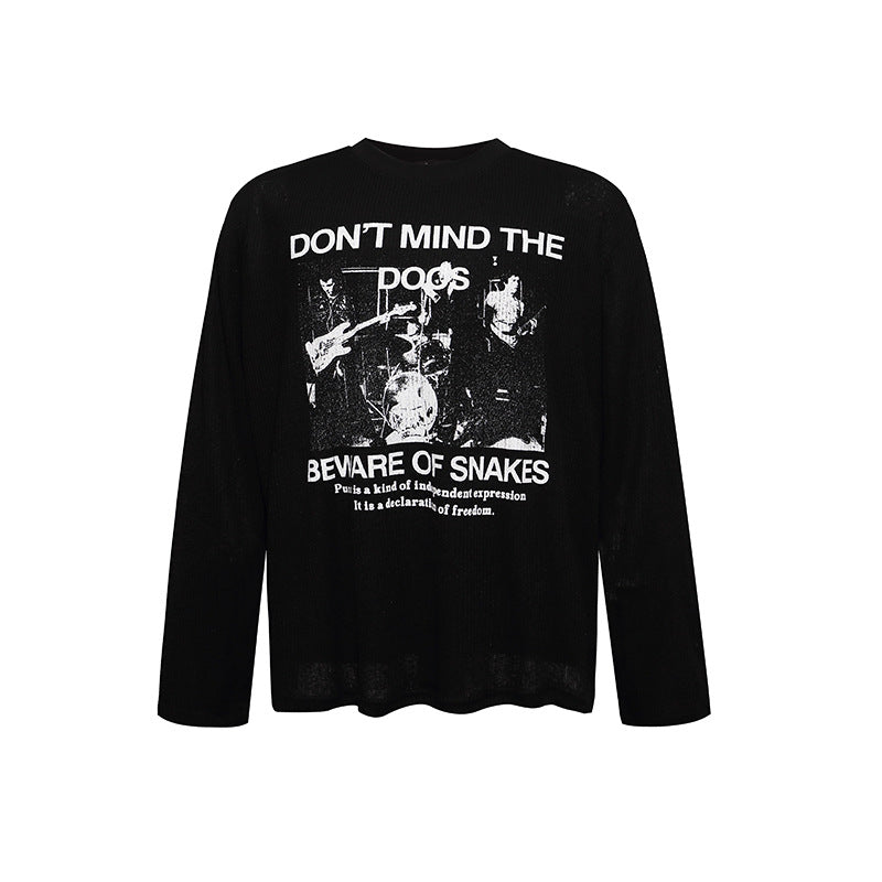 Men's Long Sleeve Thermal Shirt with Waffle Structure and Punk Band Print Chichicherry