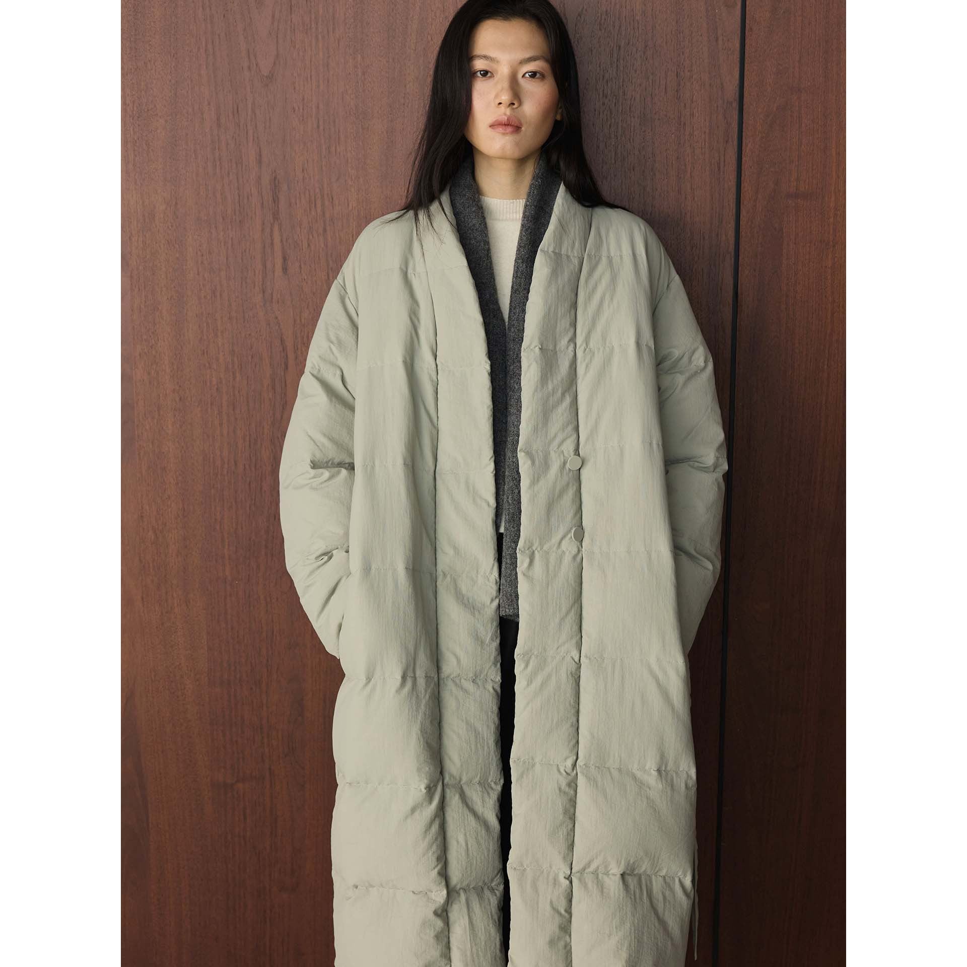 Women Longer quilted coat with kimono-like collar and oversized silhouette Chichicherry