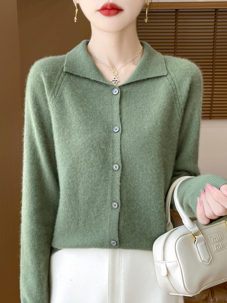Women Cozy Lapel Collar Cardigan in Cashmere Look with Mohair Effect Chichicherry