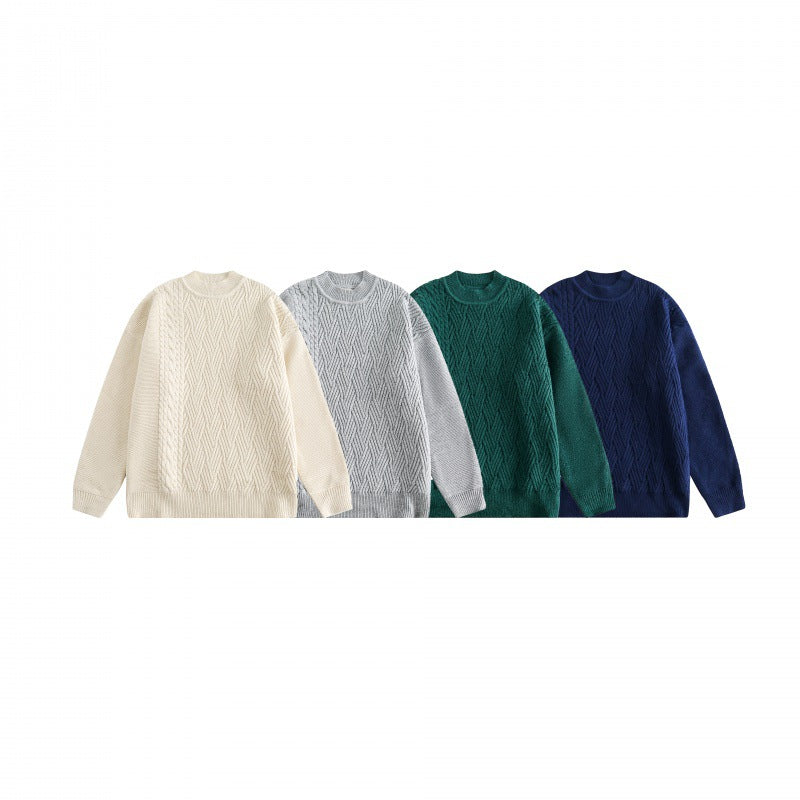 Unisex Oversize Knit Sweater with Asymmetrical Cable Pattern and Round Neckline Chichicherry