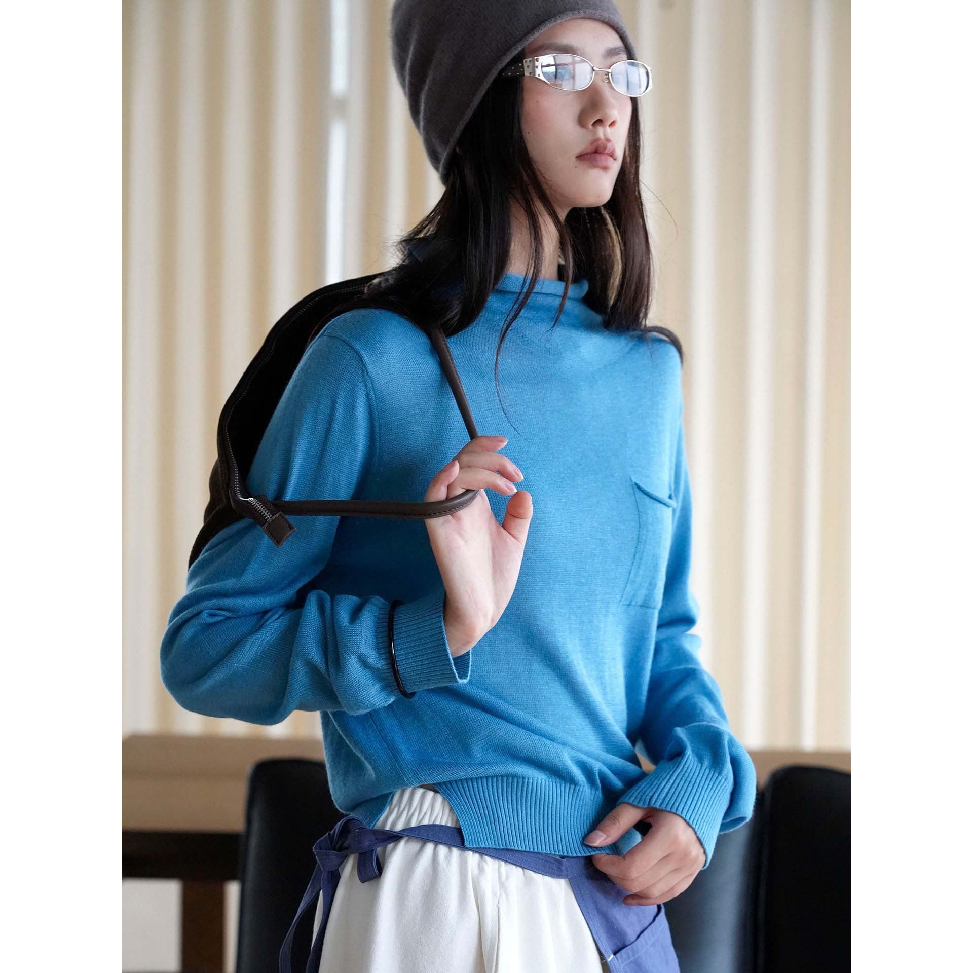 Women Lightweight Fine Knit Hoodie with Subtle Chest Pocket Chichicherry