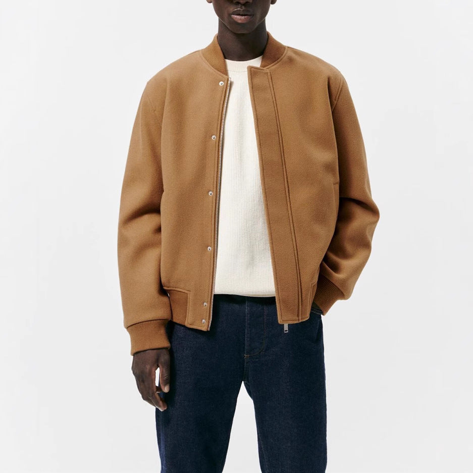 Men's bomber jacket made of wool blend in boxy cut with concealed snap button placket and ribbed cuffs Chichicherry