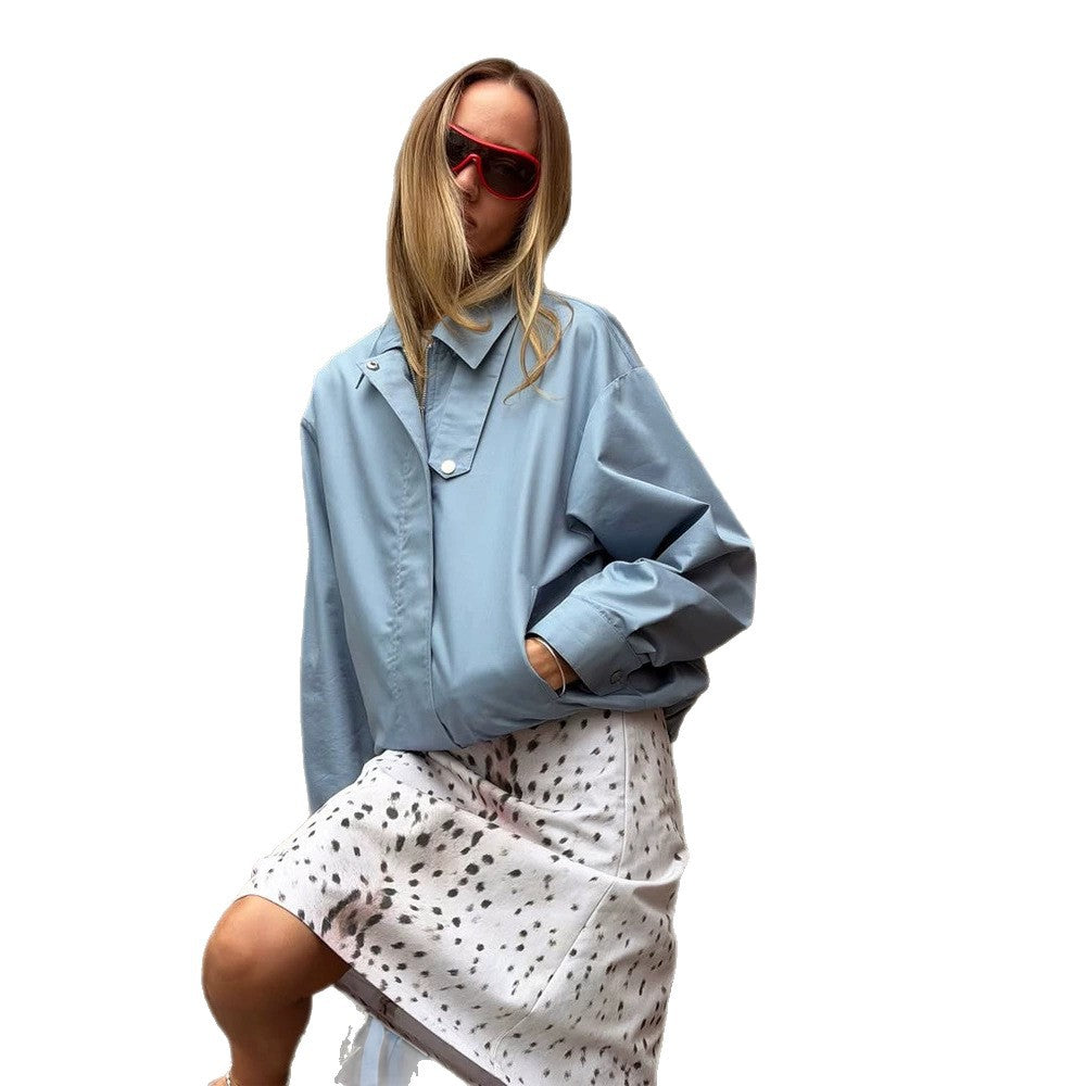 Women's Light Cropped Field Blouson Jacket with Concealed Snap Placket and Boxy Silhouette Chichicherry