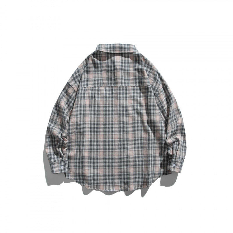 Unisex Oversize Check Shirt Jacket in Boxy Cut with Chest Pocket and Rounded Hem Chichicherry