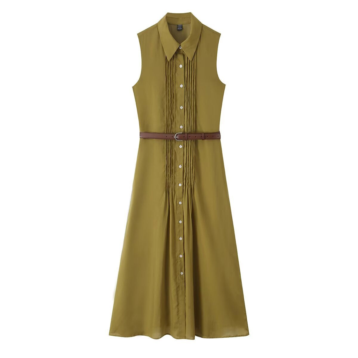 Women's sleeveless shirt dress with pleats, button placket and belt Chichicherry