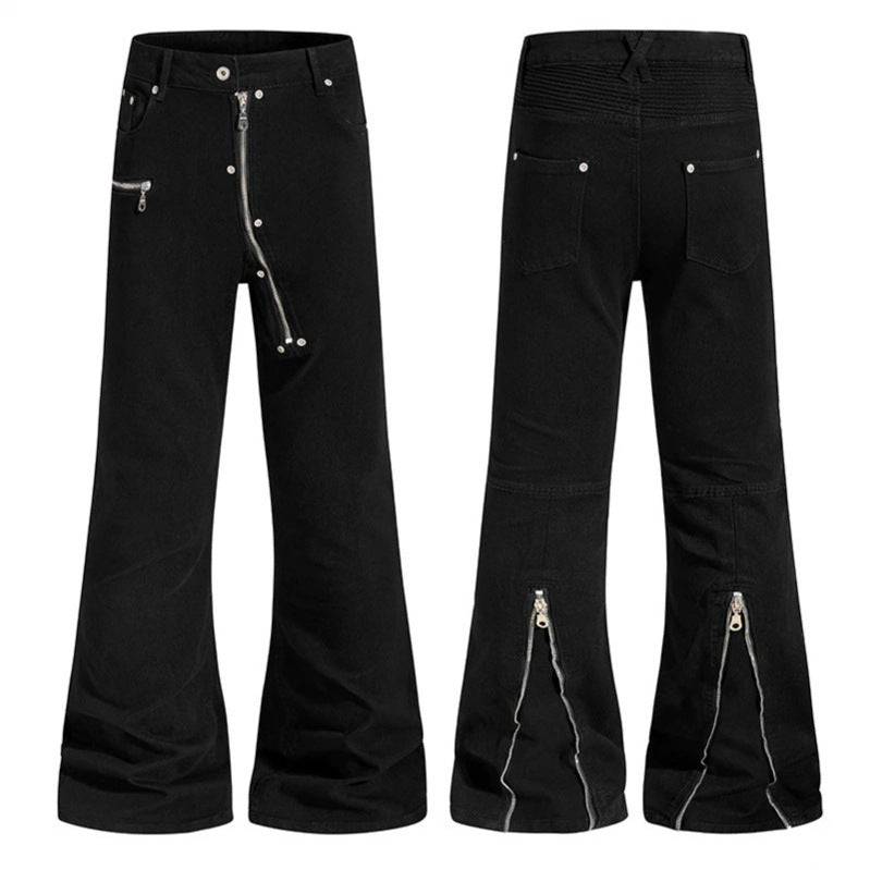 Women’s flared trousers with high waist, asymmetrical front zipper and utility details Chichicherry