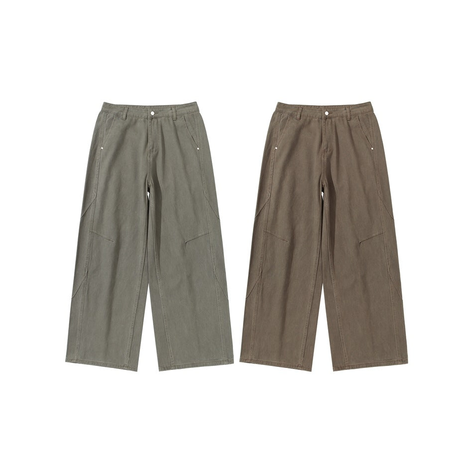Women's wide pleated trousers in utility cargo style with high waist and prominent seam details Chichicherry