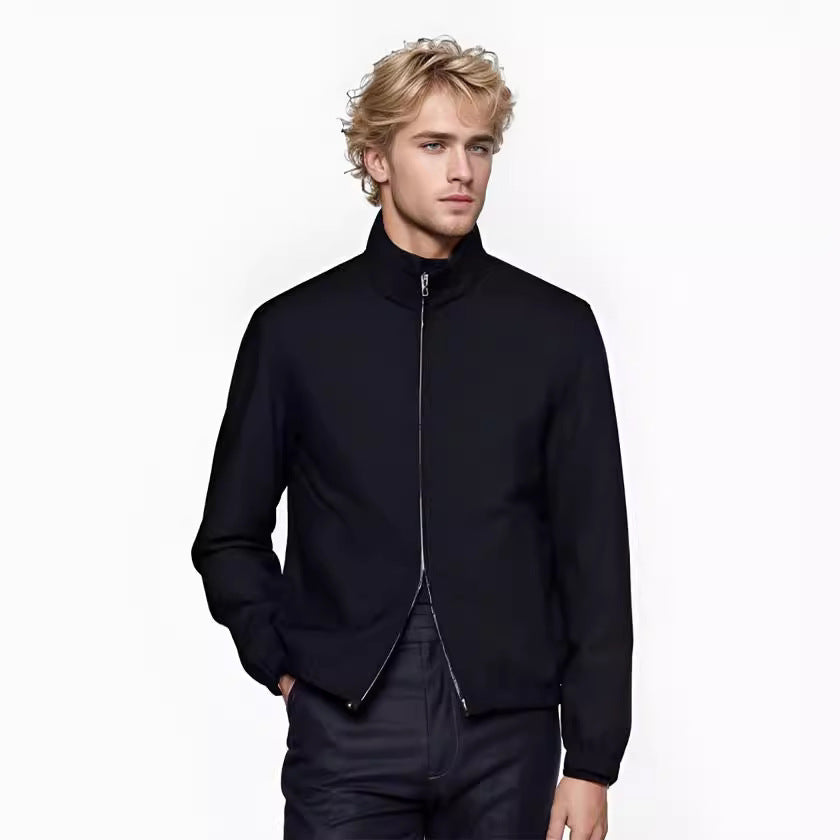 Men Lightweight Windbreaker with Stand Collar and Two-Way Zipper Chichicherry