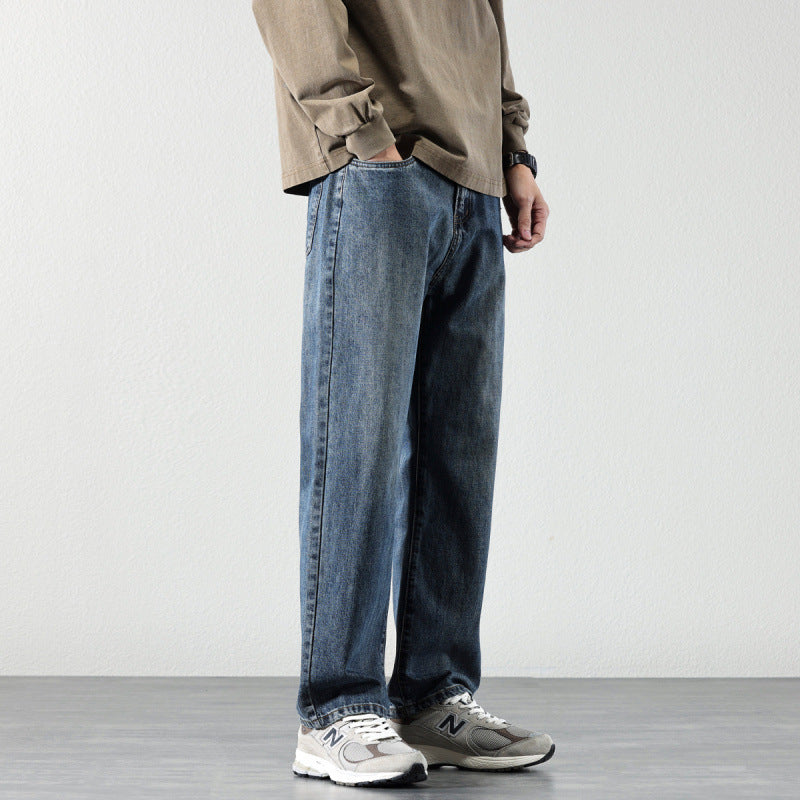 Herren Weite Straight‑Leg Denim-Jeans mit Vintage-Wash und lockerer Passform Chichicherry
