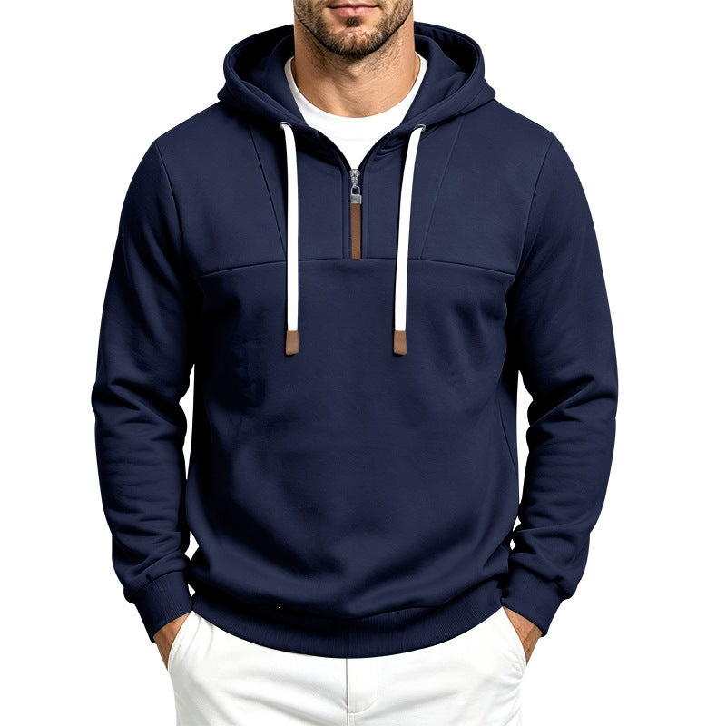 Men's Modern Half-Zip Hoodie made of French Terry with decorative tab and drawstring Chichicherry