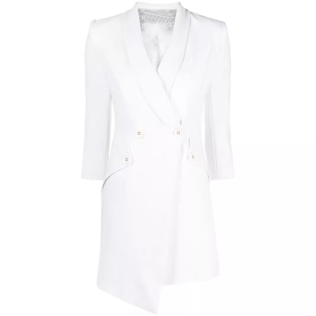 Women Tailored Blazer Dress with Asymmetrical Hem and 3/4 Sleeves Chichicherry