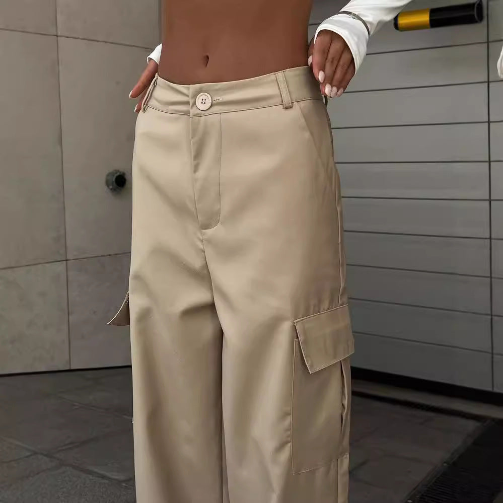 Damen Weite High-Waist Cargo-Hose mit Oversized-Silhouette und Klappentaschen Chichicherry