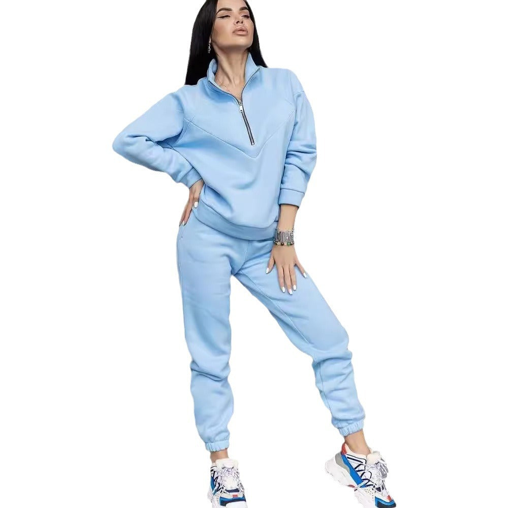 Damen Zweiteiliges Sweat-Loungewear-Set mit Troyer-Reißverschluss und elastischer Jogginghose Chichicherry