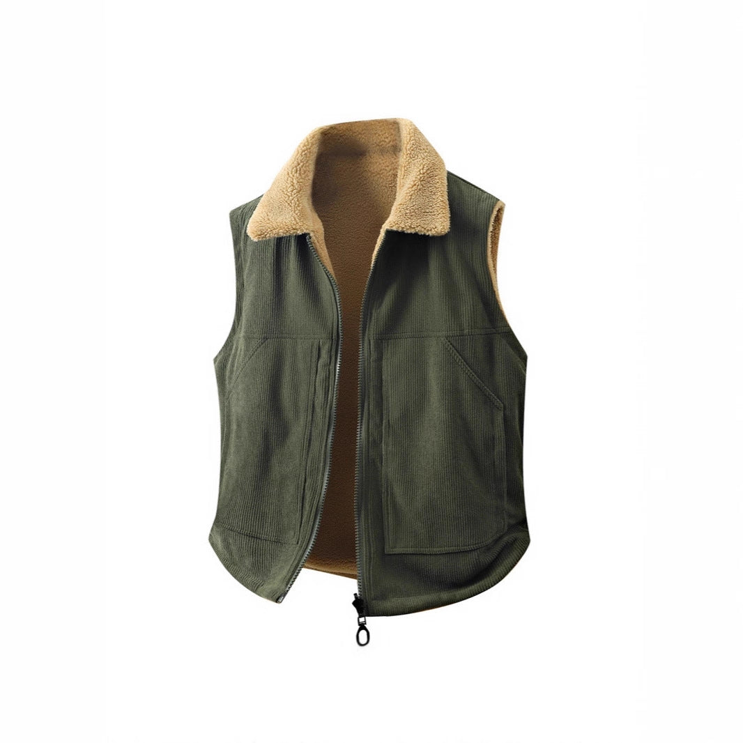 Women's Sleeveless Teddy Fleece Vest with Stand Collar and Full-Length Zipper Chichicherry