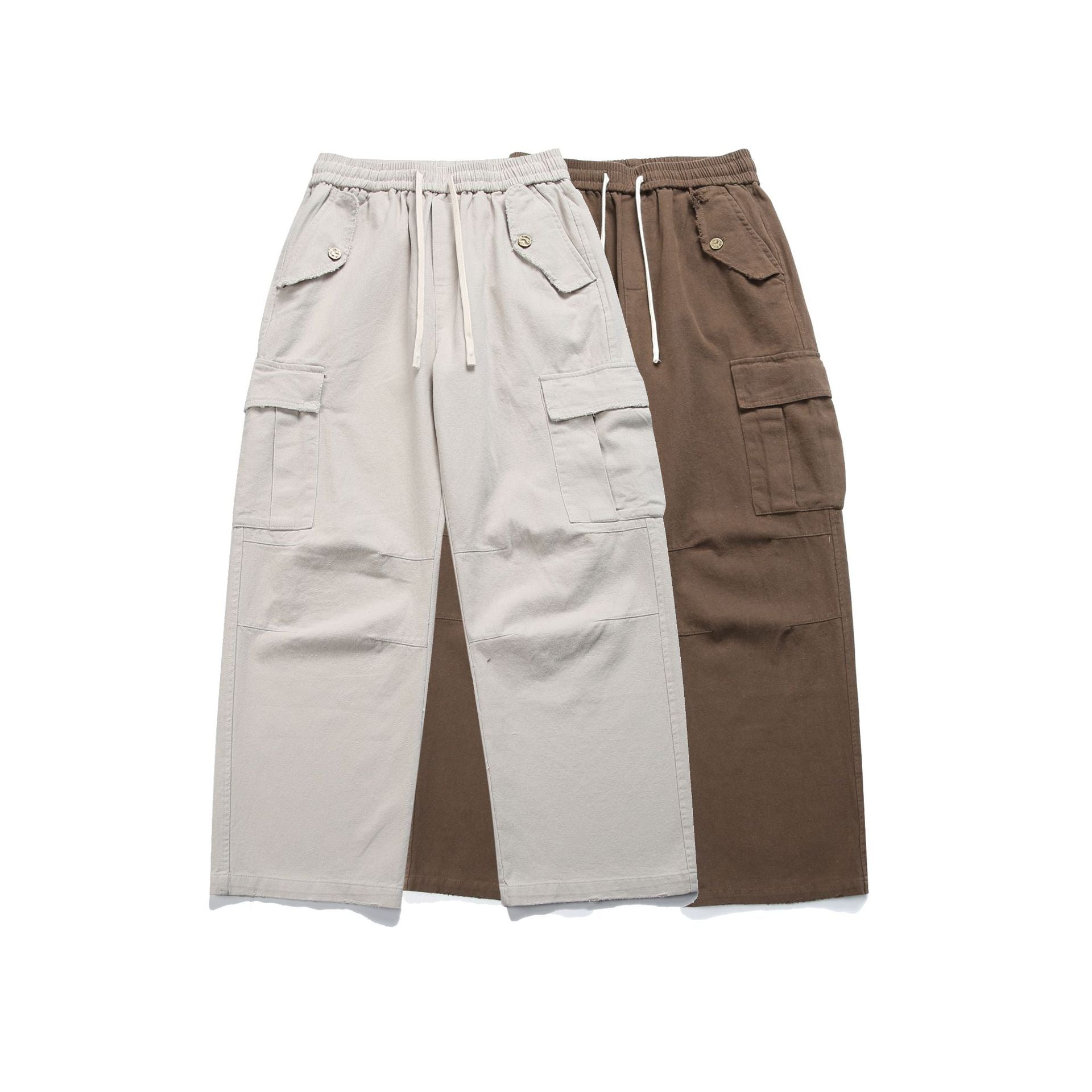 Women High-Waist Cargo Pants with Wide Leg, Elastic Waistband and Flap Pockets
