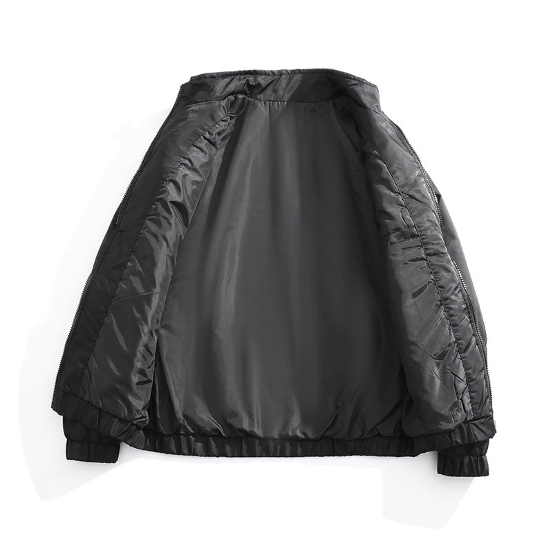 Men's Lightweight Utility Bomber Jacket with Flap Pockets, Stand-Up Collar, and Elastic Hem Chichicherry