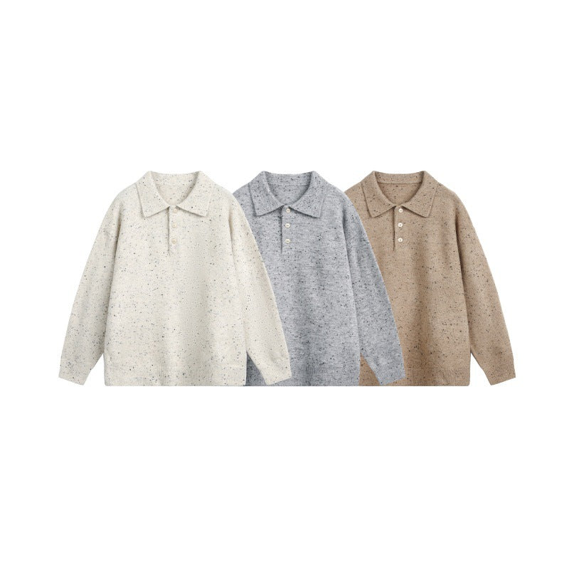 Women's Oversized Polo Sweater made of Mélange Fine Knit with Polo Collar and Button Placket Chichicherry