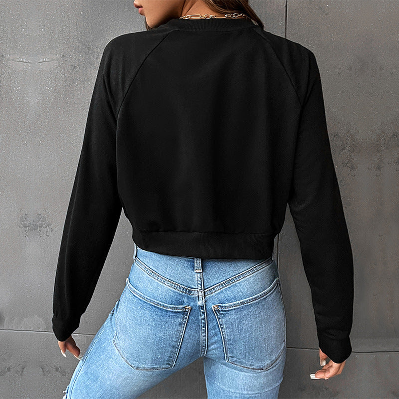 Women's Short-Cut College Sweater with Raglan Sleeves and Cuffs Chichicherry