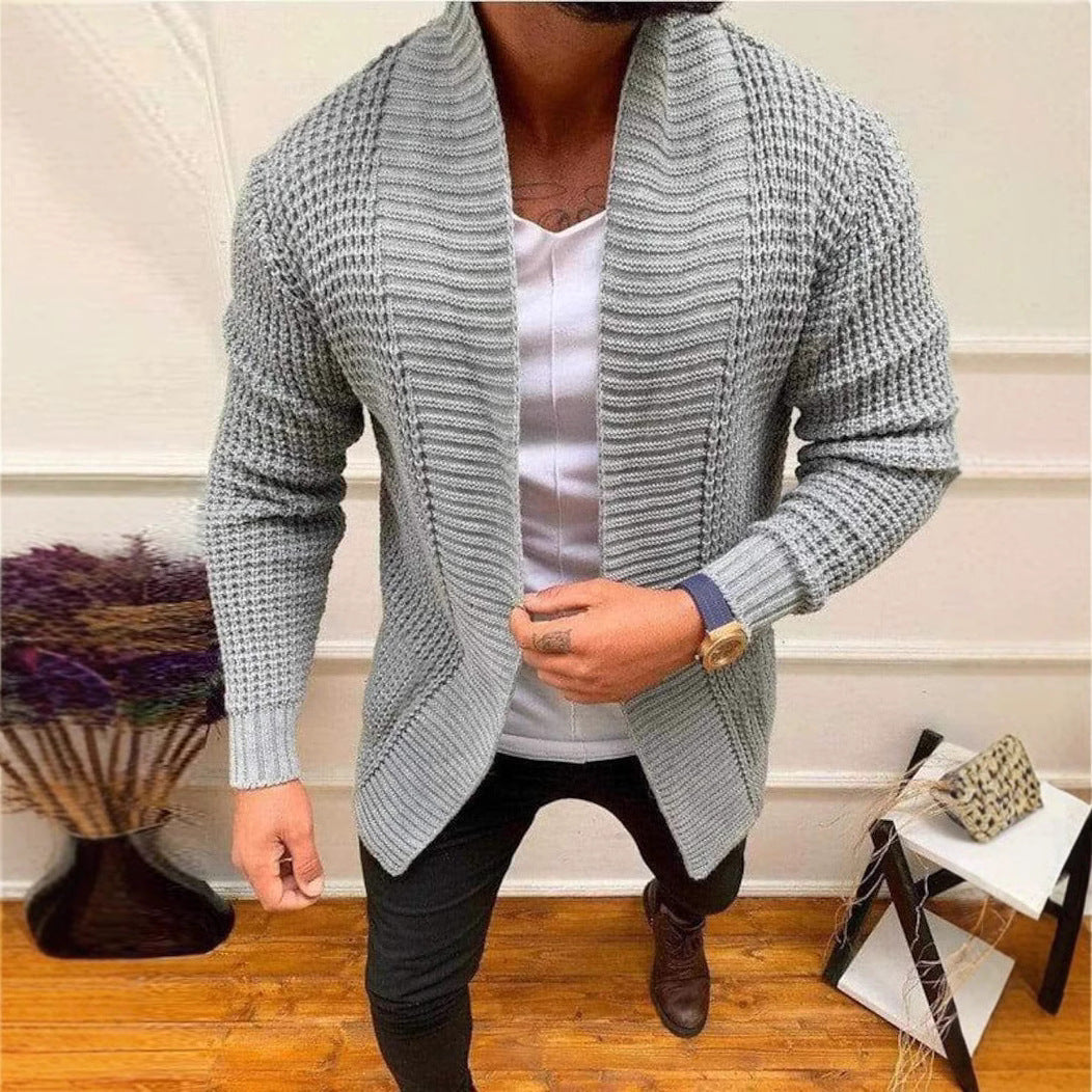 Men's knitted cardigan with shawl collar and textured waffle pattern Chichicherry