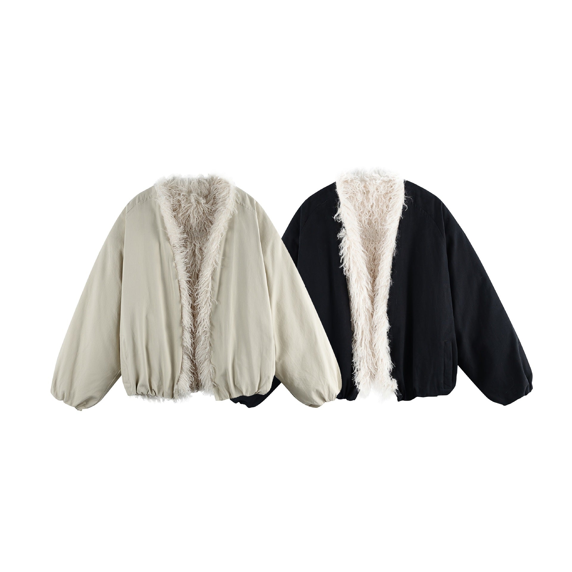 Women's short jacket in oversized cut with voluminous teddy lining and elastic hem