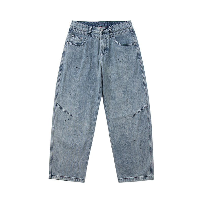 Men's Relaxed-Fit Denim Pants with Paint Effect and Knee Seam Chichicherry