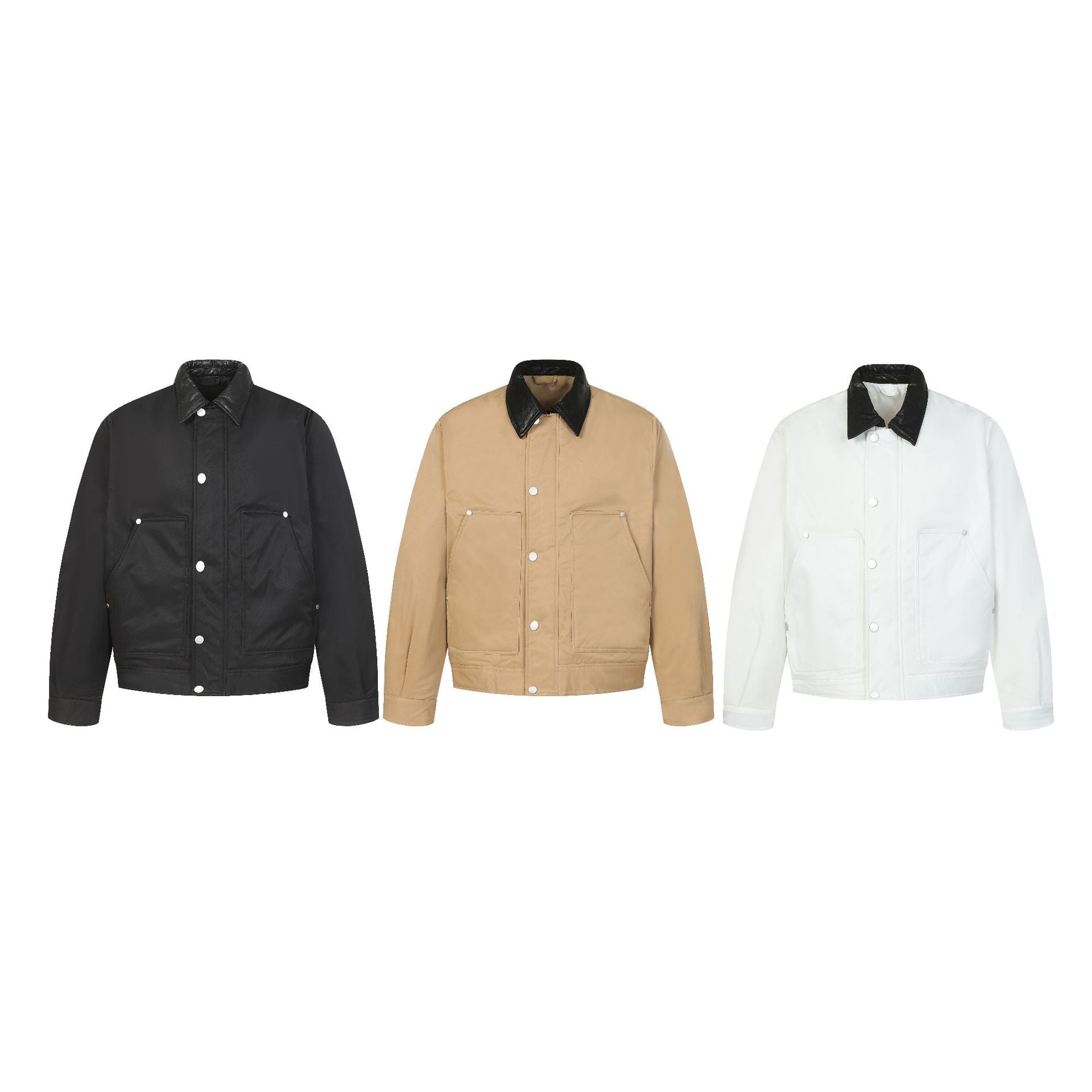Unisex Short Boxy Quilted Blouson Jacket with Contrasting Leather-Look Collar Chichicherry
