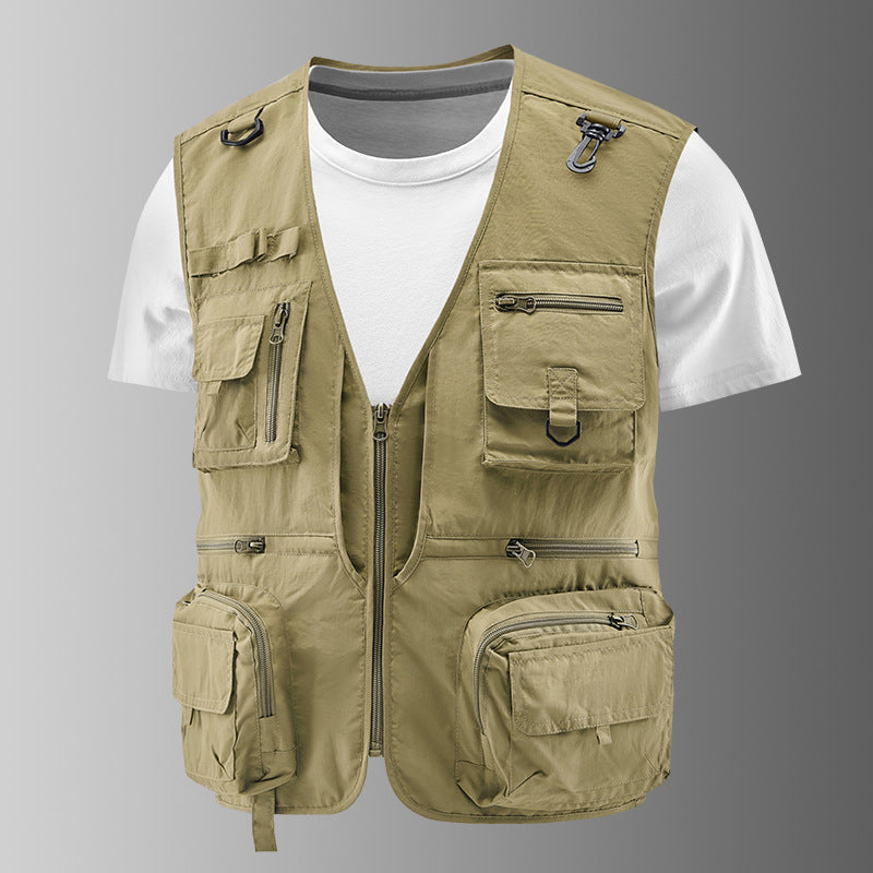 Men's Multifunctional Cargo Utility Vest with numerous zippered pockets and D-rings Chichicherry