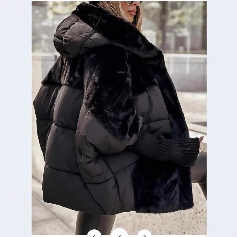 Women's Quilted Oversized Parka with Faux Fur Trim, Hood and Ribbed Cuffs Chichicherry