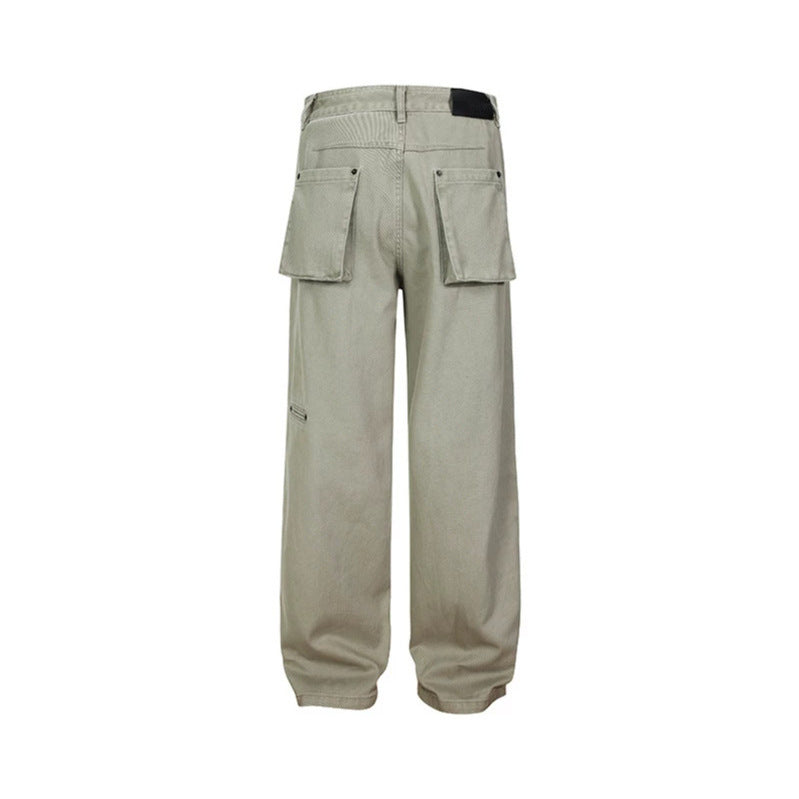 Men's Wide Canvas Pants in Palazzo Cut with High Waist Fit and Straight Leg Chichicherry