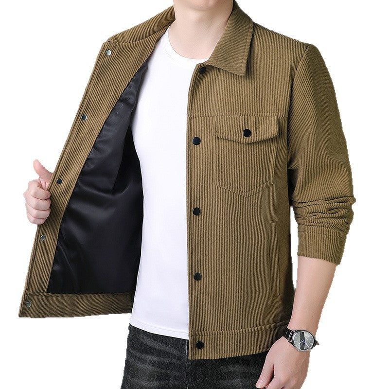 Men's cord jacket in trucker style with snap button placket Chichicherry