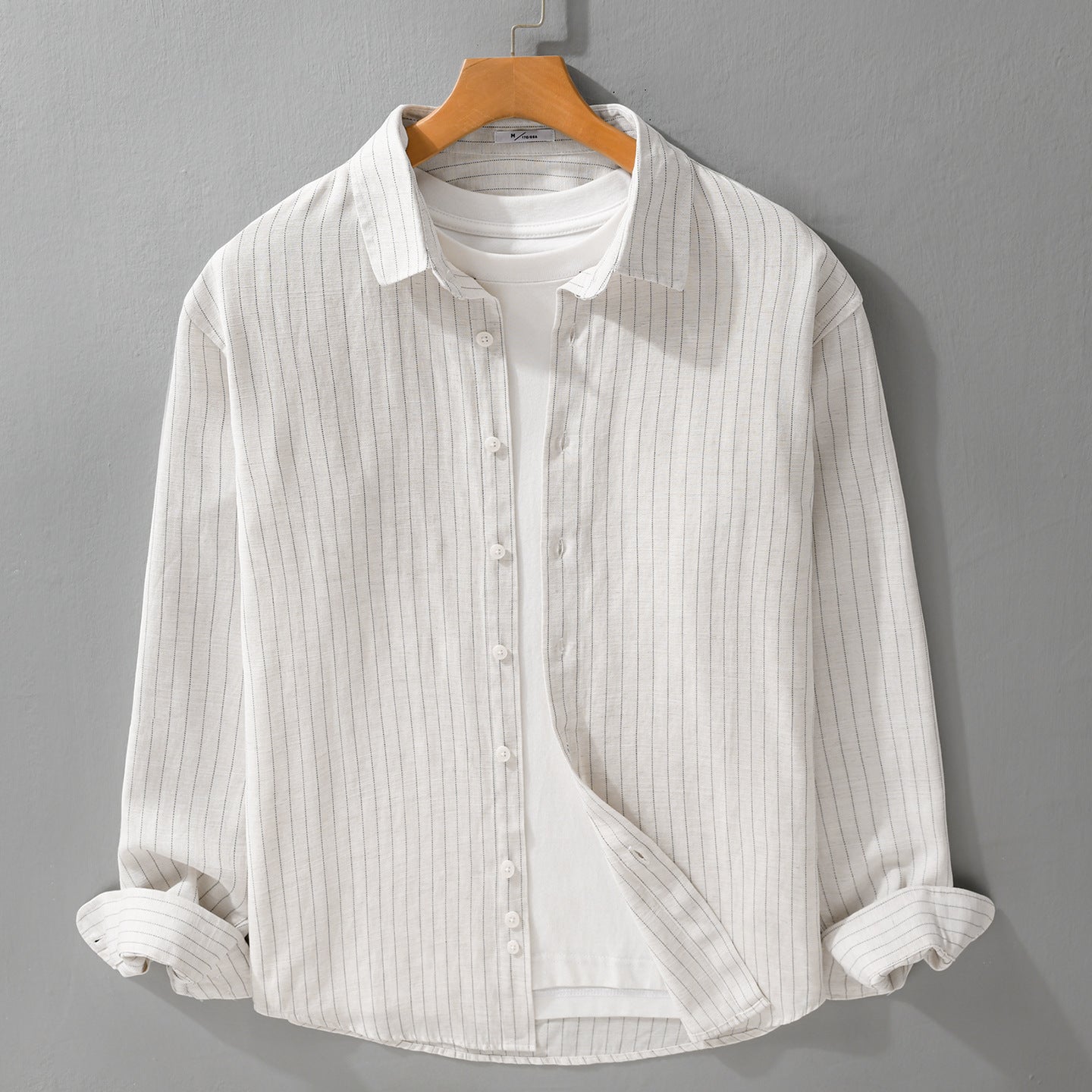 Men's Lightweight Pinstripe Overshirt made of Linen-Cotton Blend Chichicherry