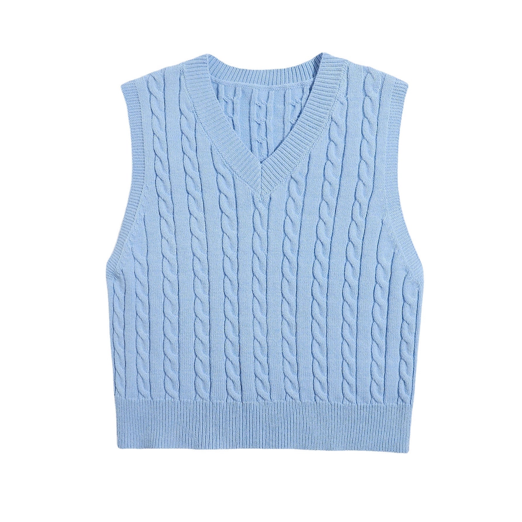 Women Classic Cable Knit Vest with Slim Fit and V-Neck Chichicherry