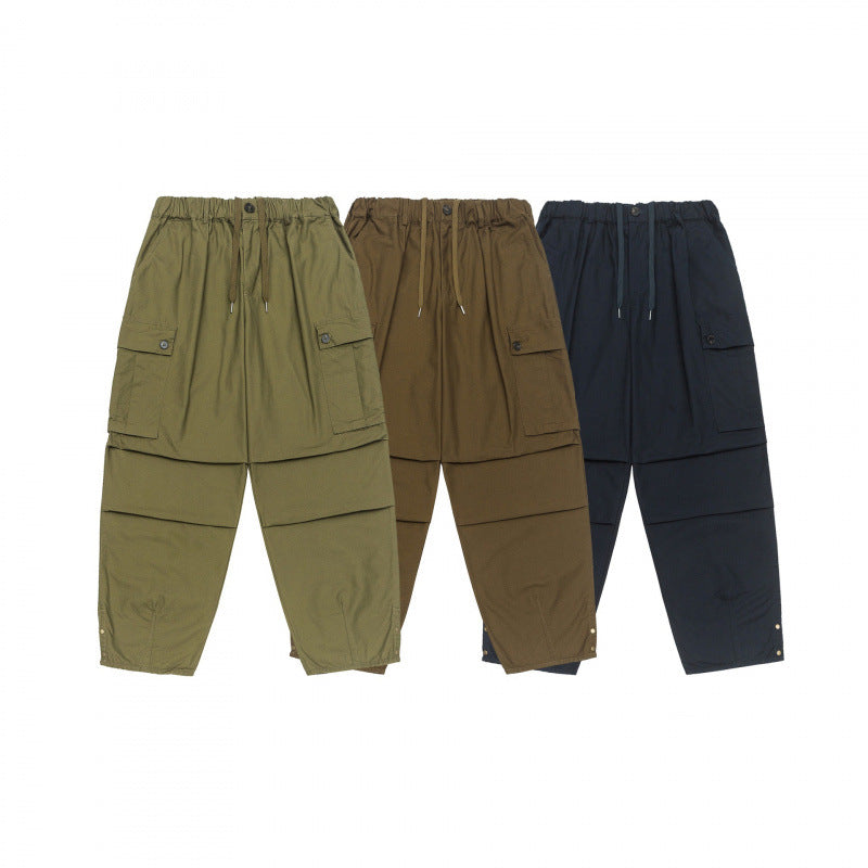 Unisex Oversize Cargo Pants with drawstring waistband, layer detail and snap hem Chichicherry