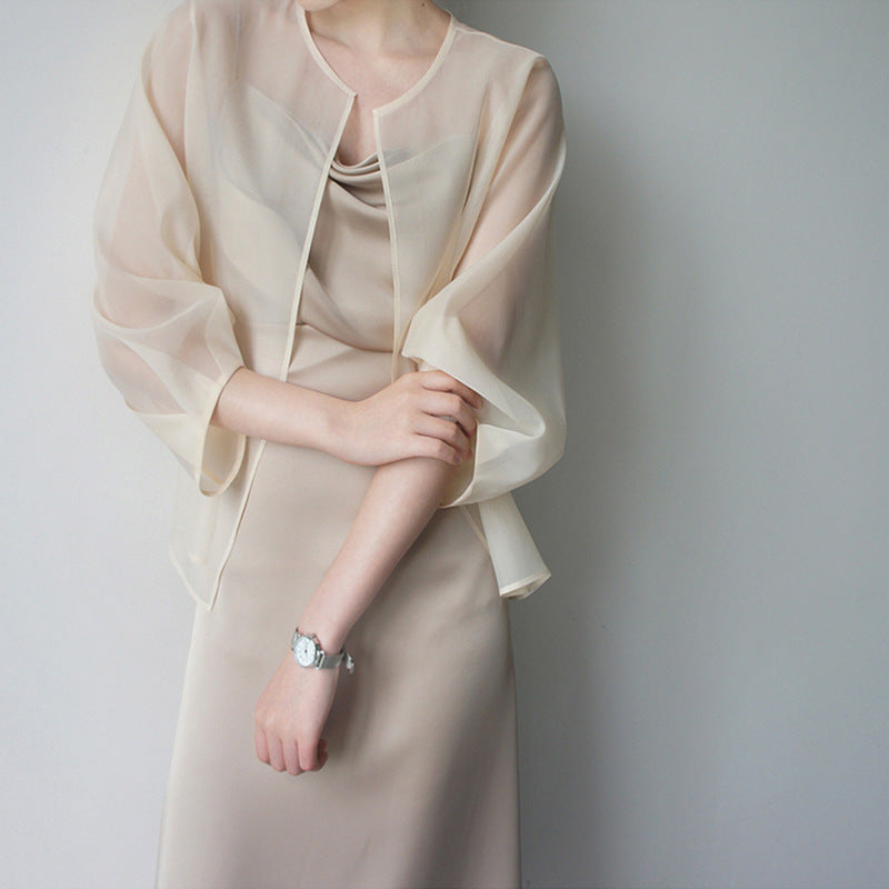 Women's Elegant Chiffon Jacket with Flared Sleeves Chichicherry