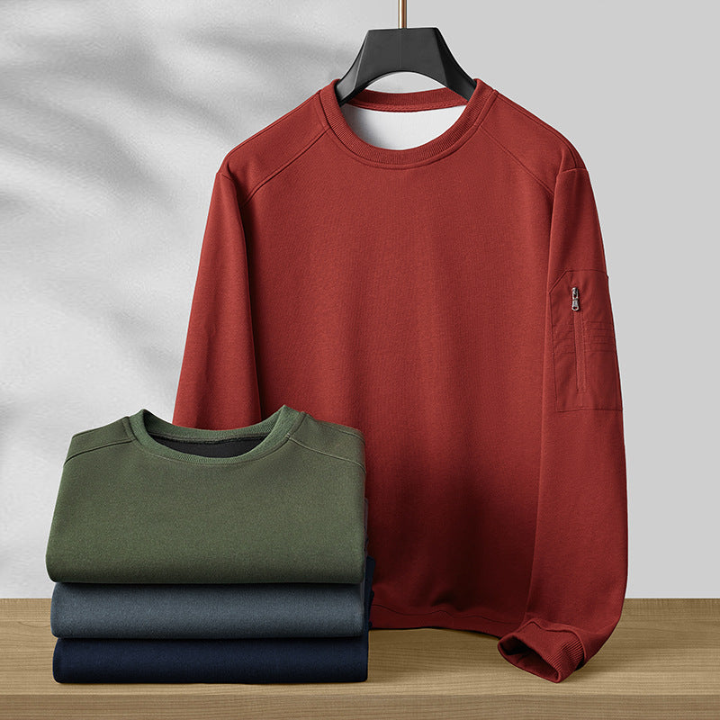 Men's Crew Neck Sweatshirt with Zip Arm Pocket and Functional Jersey Quality Chichicherry