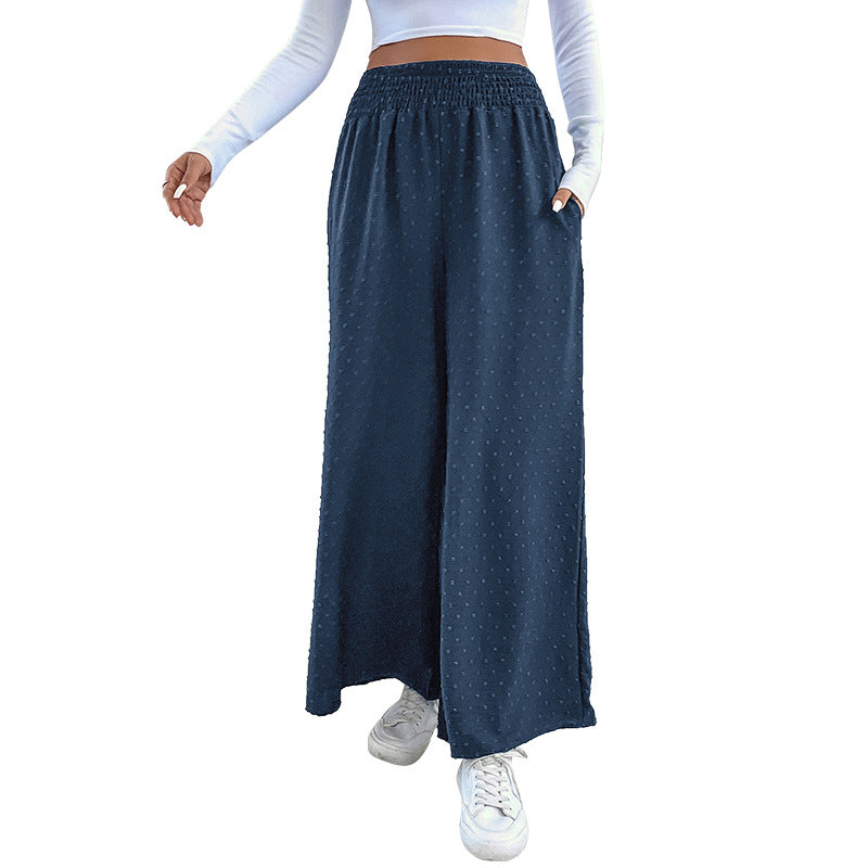 Women's palazzo trousers with wide leg, elastic gathered waistband and structured pointelle look Chichicherry